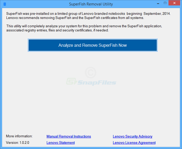 screen capture of Lenovo Superfish Removal Tool