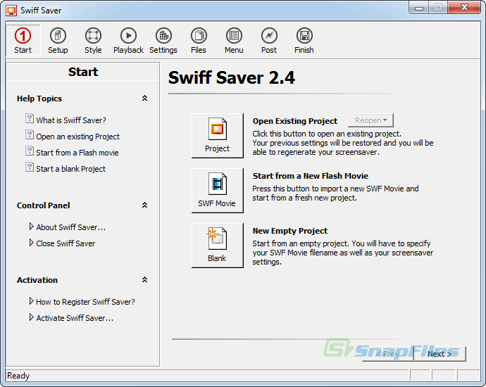 screen capture of Swiff Saver