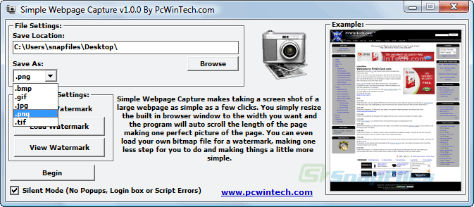 screen capture of Simple Webpage Capture