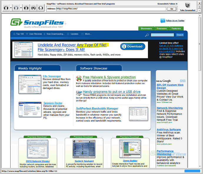 screenshot of Simple Webpage Capture