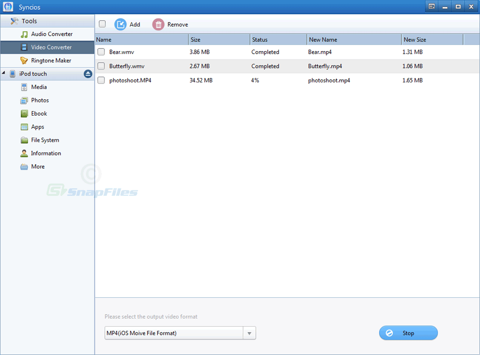 screenshot of SynciOS Manager