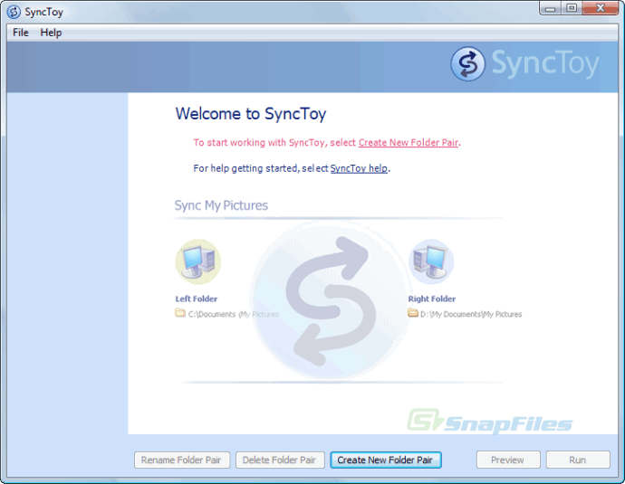 screen capture of Microsoft SyncToy