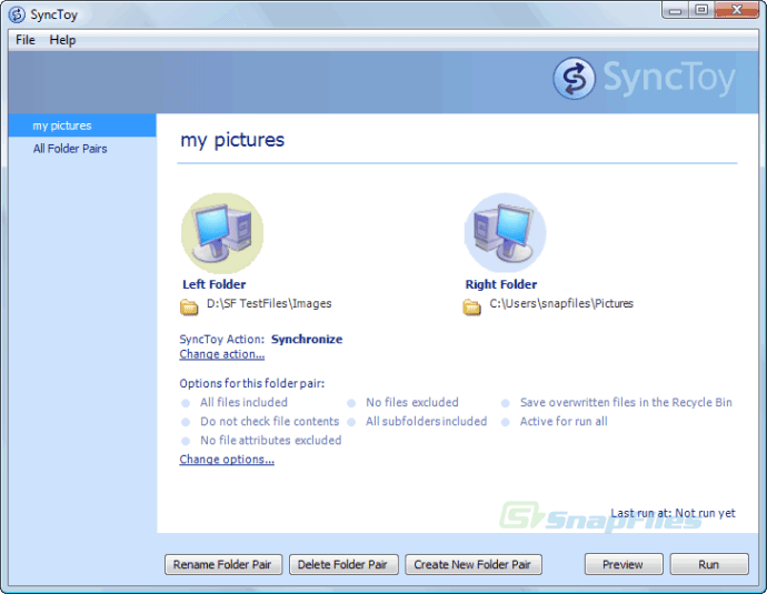 screenshot of Microsoft SyncToy