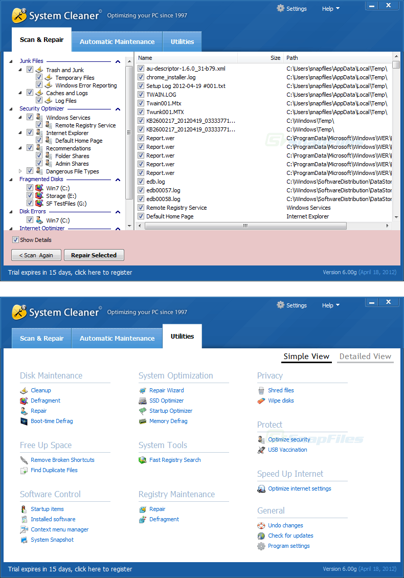 screenshot of System Cleaner