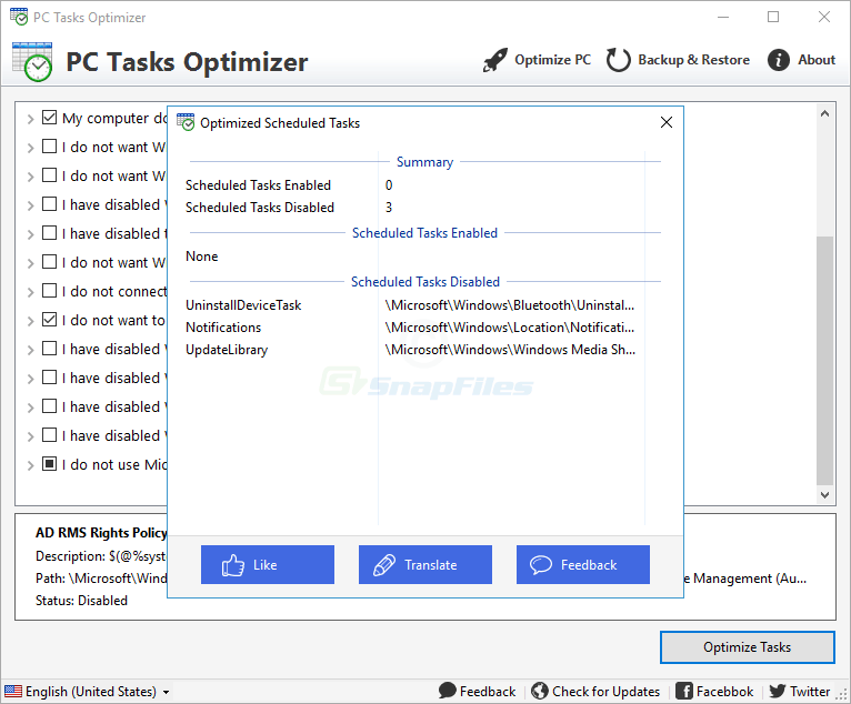 screenshot of PC Tasks Optimizer