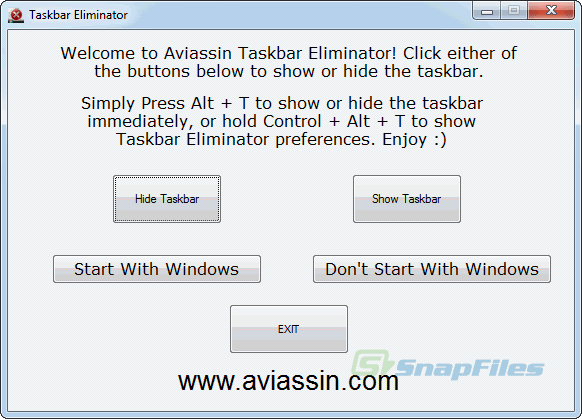screen capture of Taskbar Eliminator