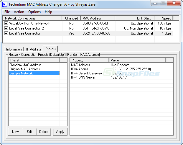 screenshot of Technitium MAC Address Changer