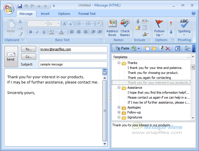 screen capture of Template Phrases