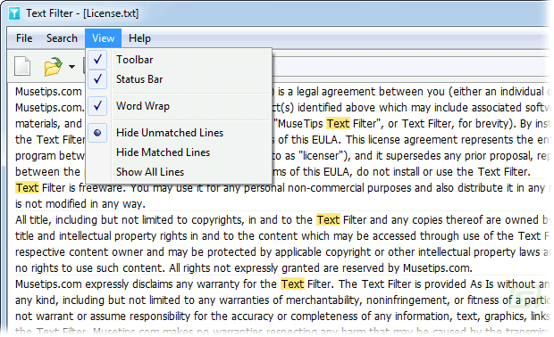 screenshot of Text Filter