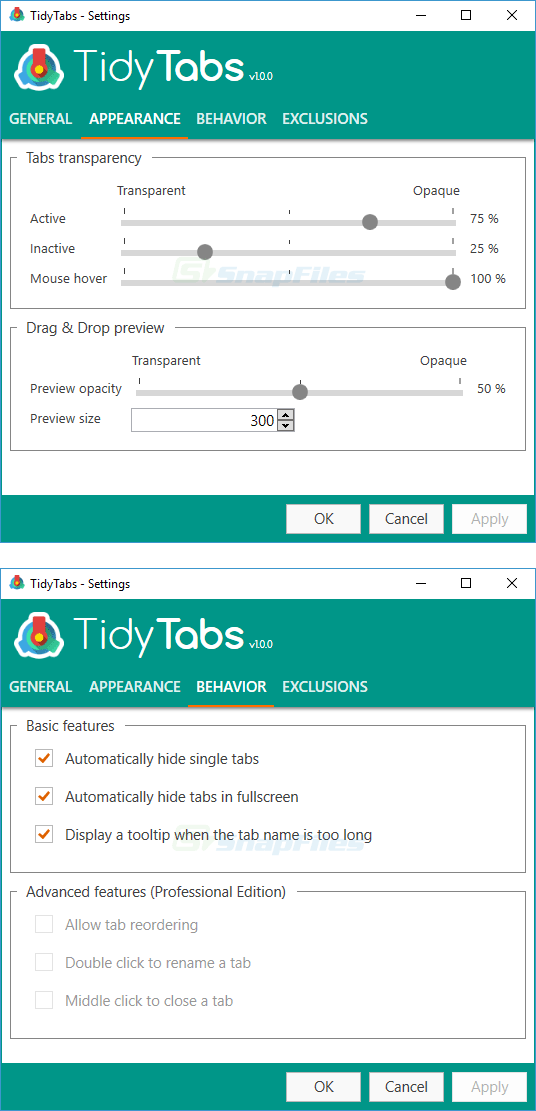 screenshot of TidyTabs