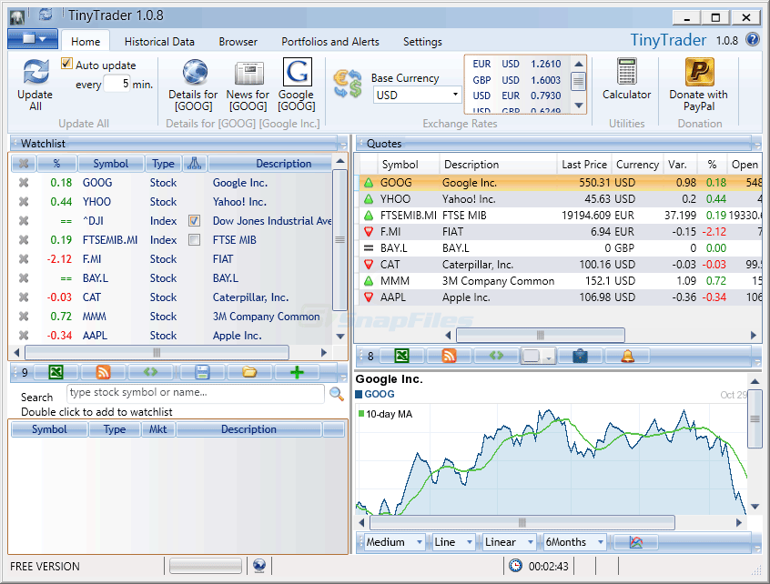 screen capture of TinyTrader