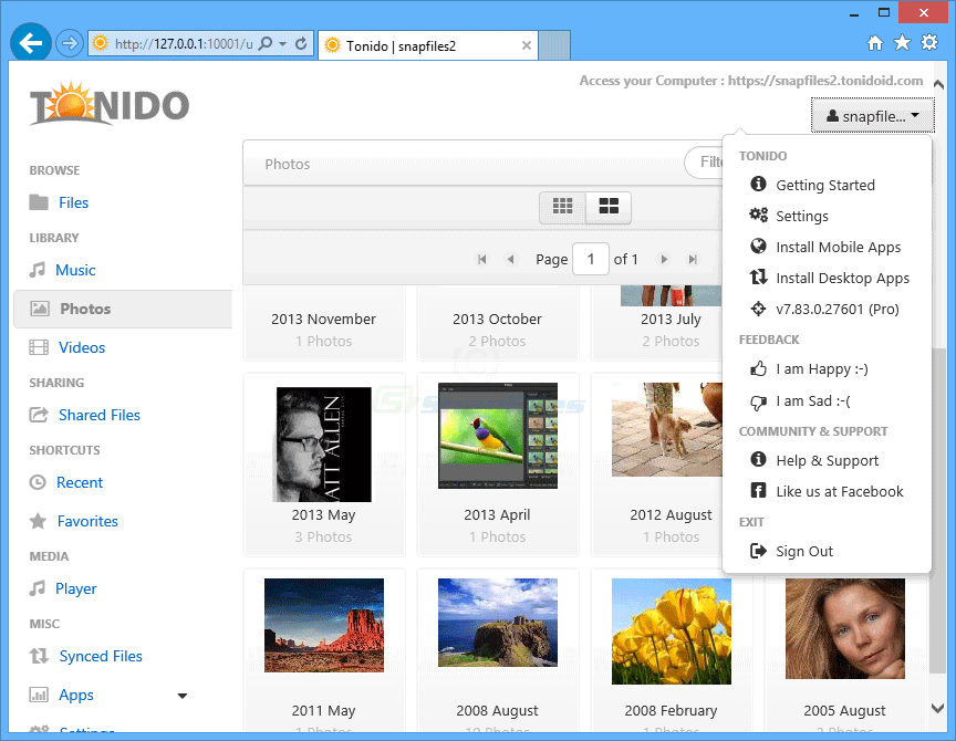 screenshot of Tonido Server