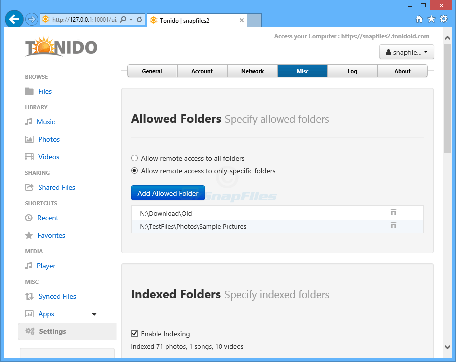 screenshot of Tonido Server
