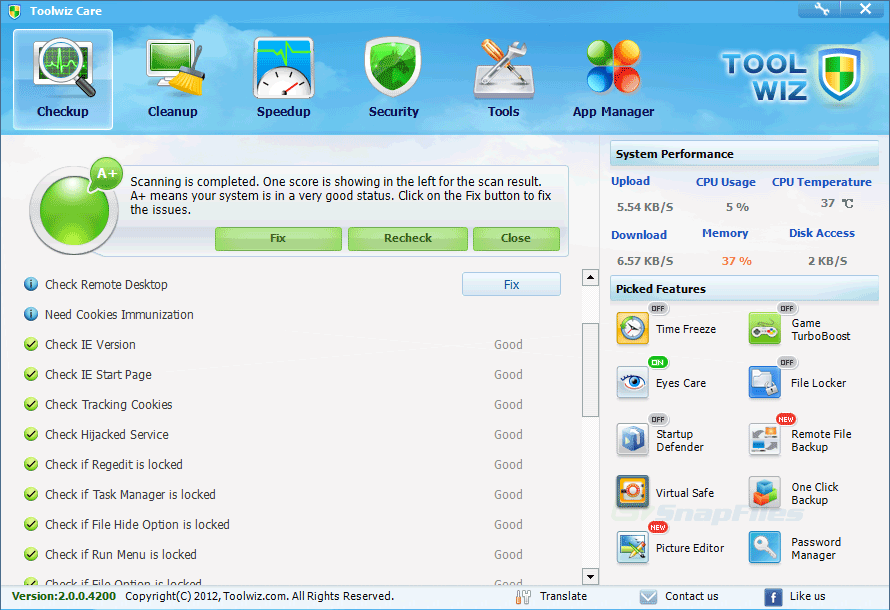 screen capture of Toolwiz Care