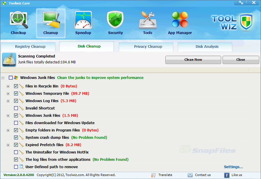 screenshot of Toolwiz Care