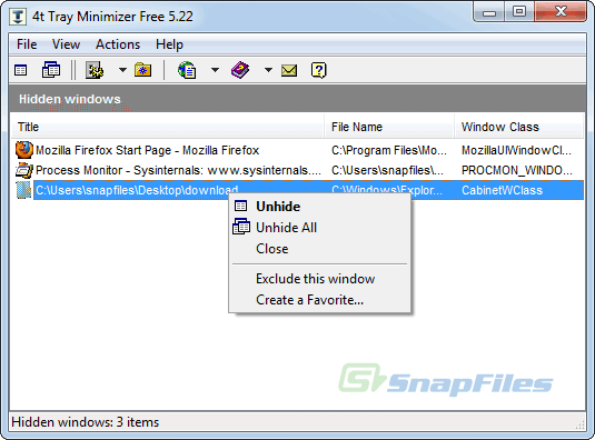 screen capture of 4t Tray Minimizer Free