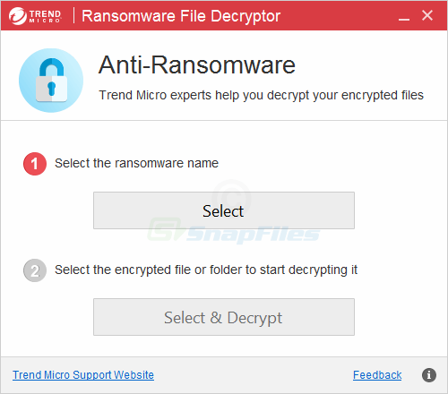 screen capture of Trend Micro Ransomware File Decryptor