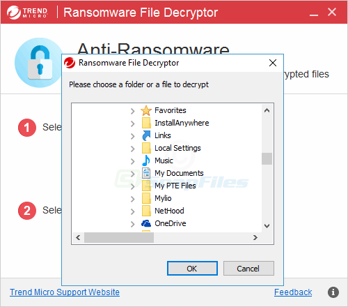 screenshot of Trend Micro Ransomware File Decryptor