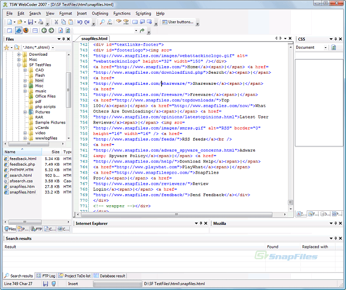 screen capture of TSW WebCoder