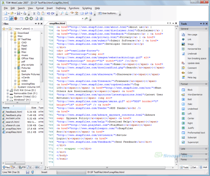 screenshot of TSW WebCoder