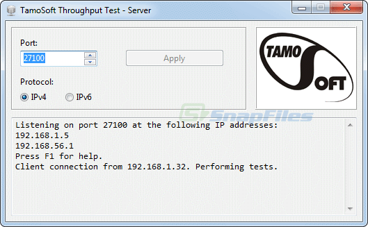 screenshot of TamoSoft Throughput Test