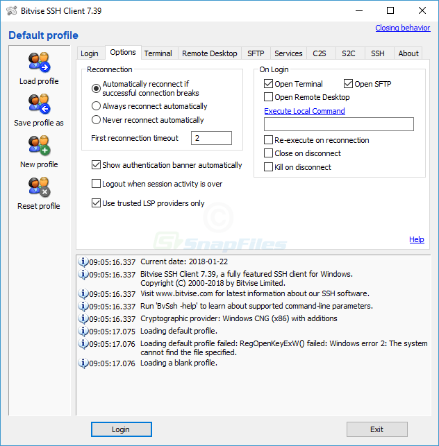 screenshot of Bitvise SSH Client