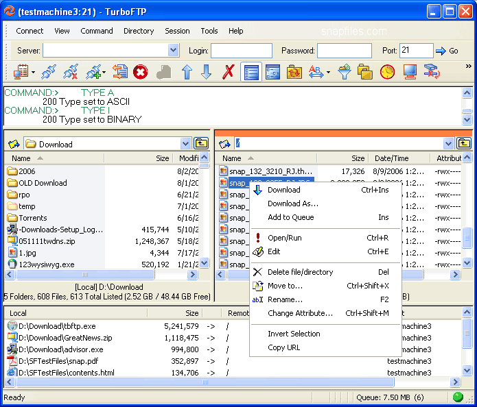 screen capture of TurboFTP