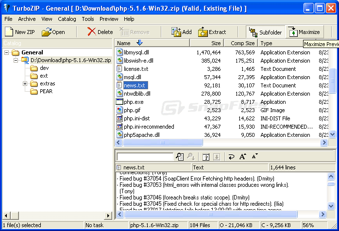 screen capture of TurboZIP