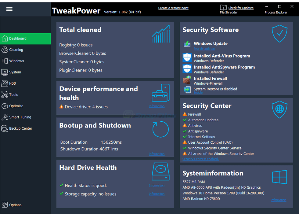 screen capture of TweakPower