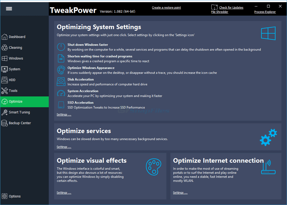 screenshot of TweakPower