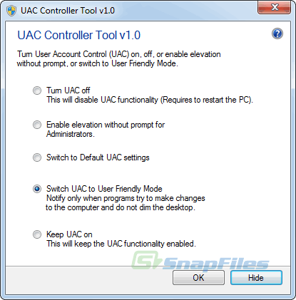 screen capture of UAC Controller Tool