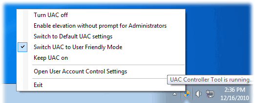 screenshot of UAC Controller Tool