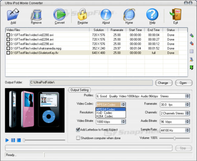 screen capture of Ultra iPod Movie Converter