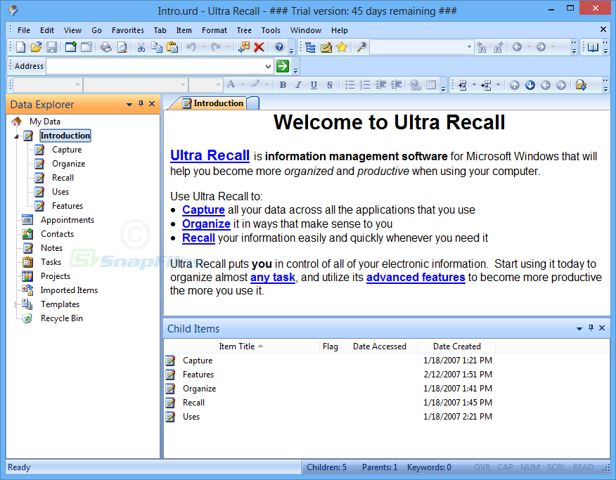 screen capture of Ultra Recall