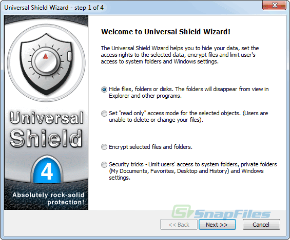 screen capture of Universal Shield