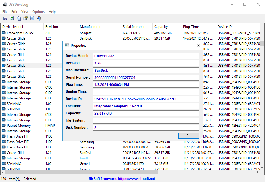 screenshot of USBDriveLog