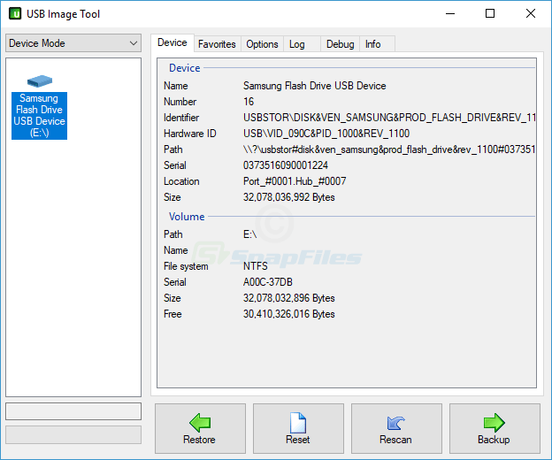 screen capture of USB Image Tool