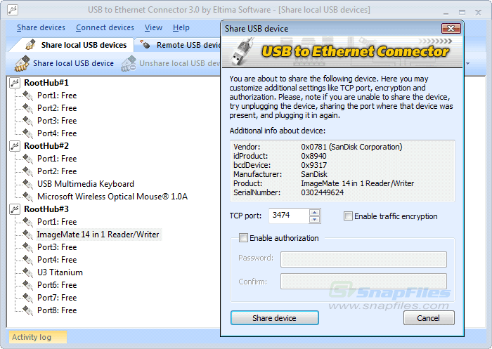 screen capture of USB Network Gate