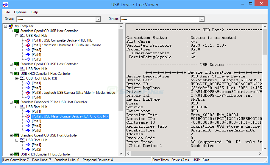 screen capture of USB Device Tree Viewer