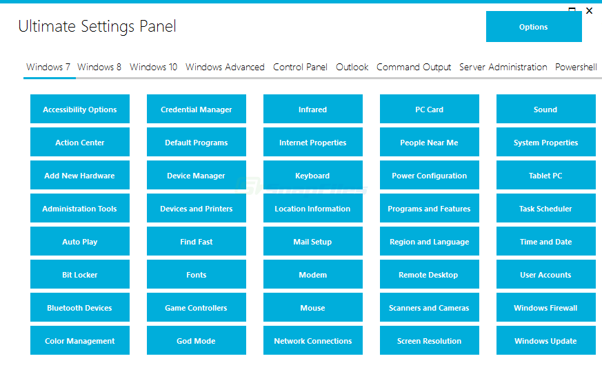 screenshot of Ultimate Settings Panel