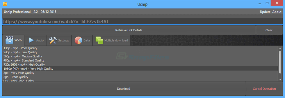 screen capture of Usnip