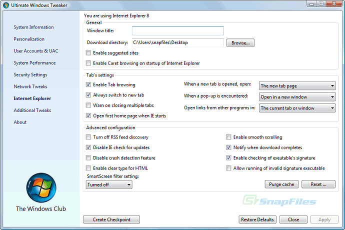screenshot of Ultimate Windows Tweaker (Vista)
