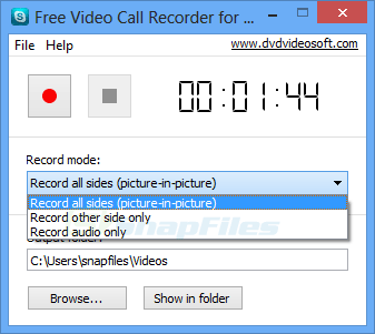 screen capture of Free Video Call Recorder for Skype