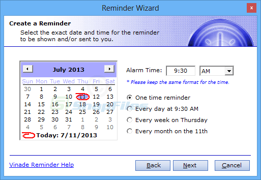 screenshot of Vinade Reminder