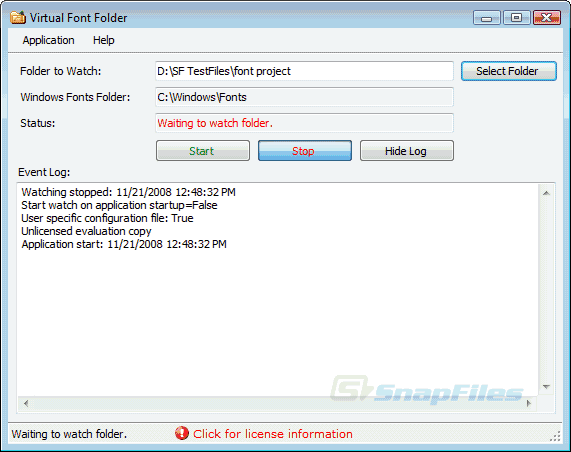 screen capture of Virtual Font Folder