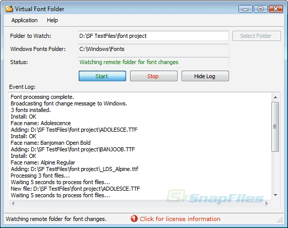 screenshot of Virtual Font Folder