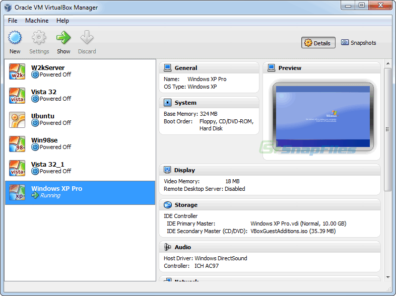 screen capture of VirtualBox