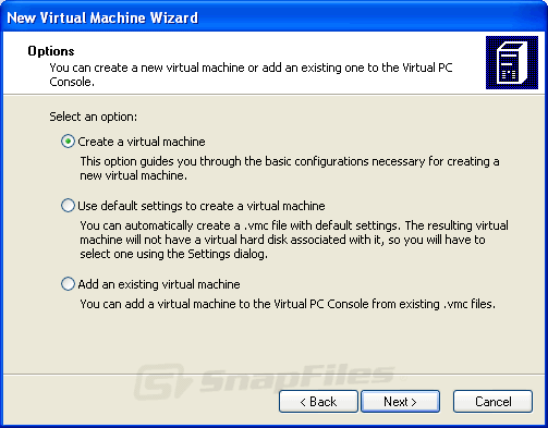 screen capture of Microsoft Virtual PC 2007