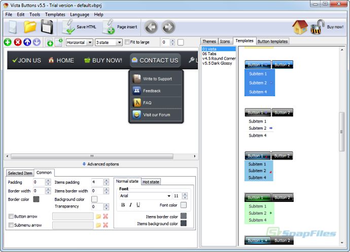 screen capture of Vista Buttons