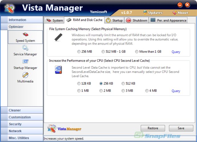 screen capture of Vista Manager